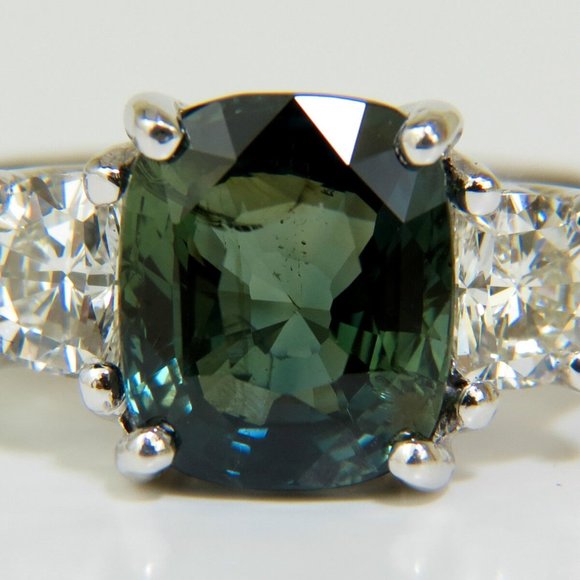 Certified 6.96CT No Heat Natural Green Sapphire Diamond Ring Unheated